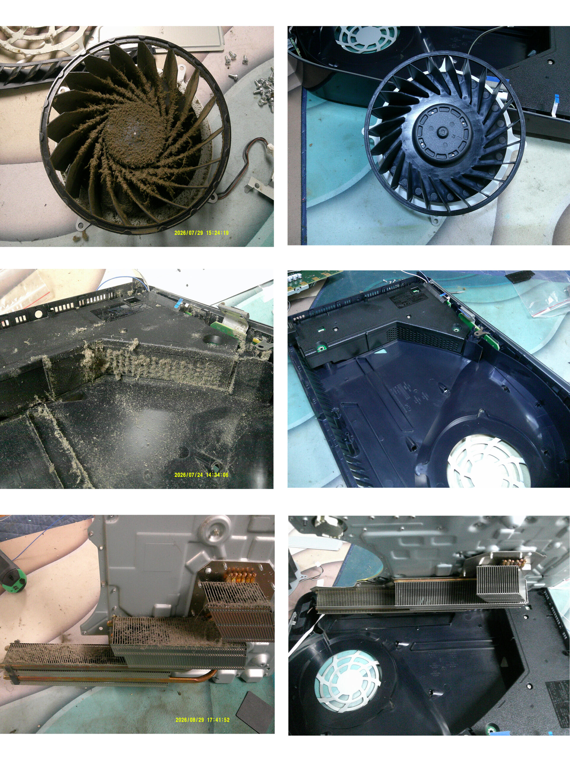 Before and after internal game console cleaning performed by Replay ElectronX