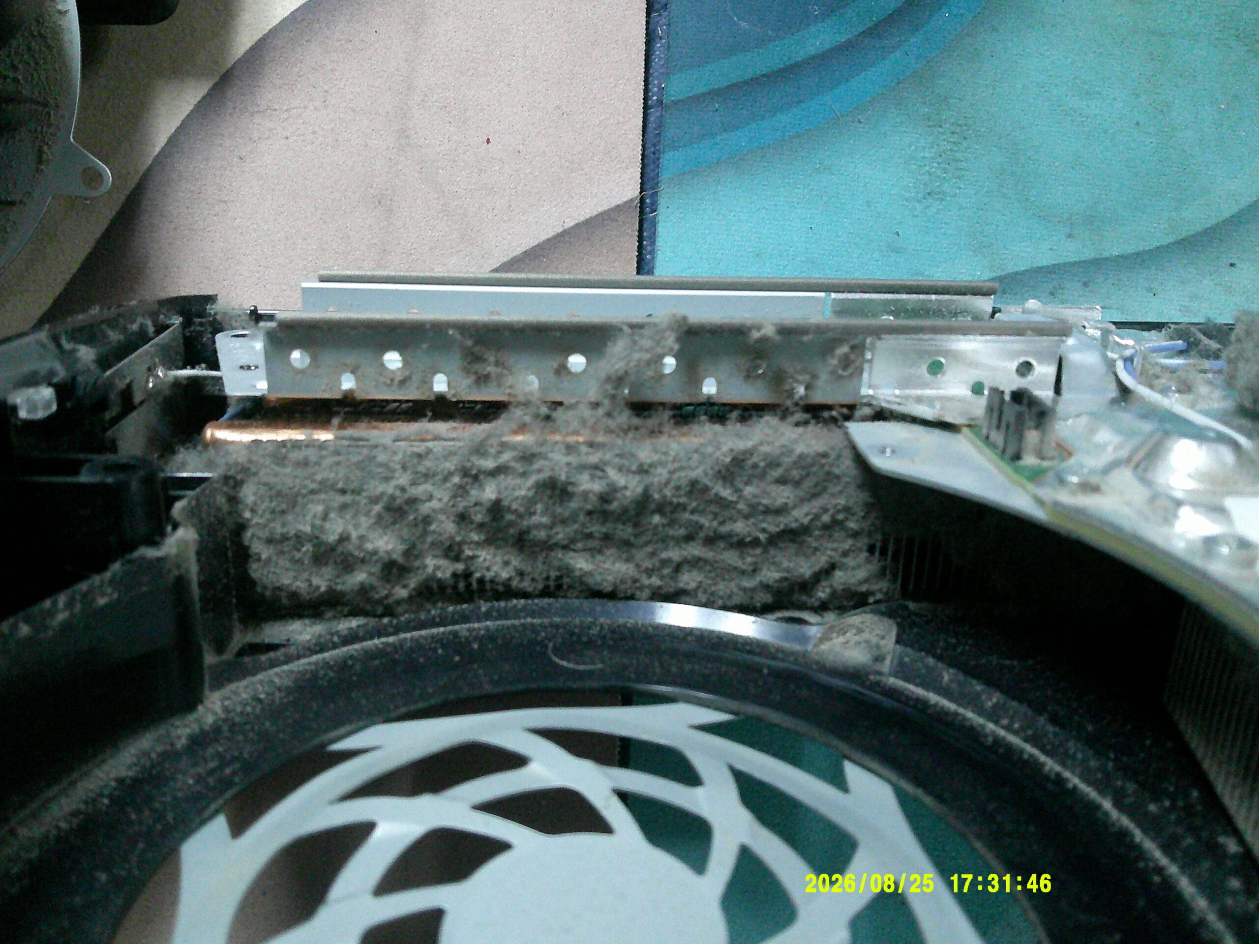 Dust obstructing a PS5 cooling pathway before maintenance